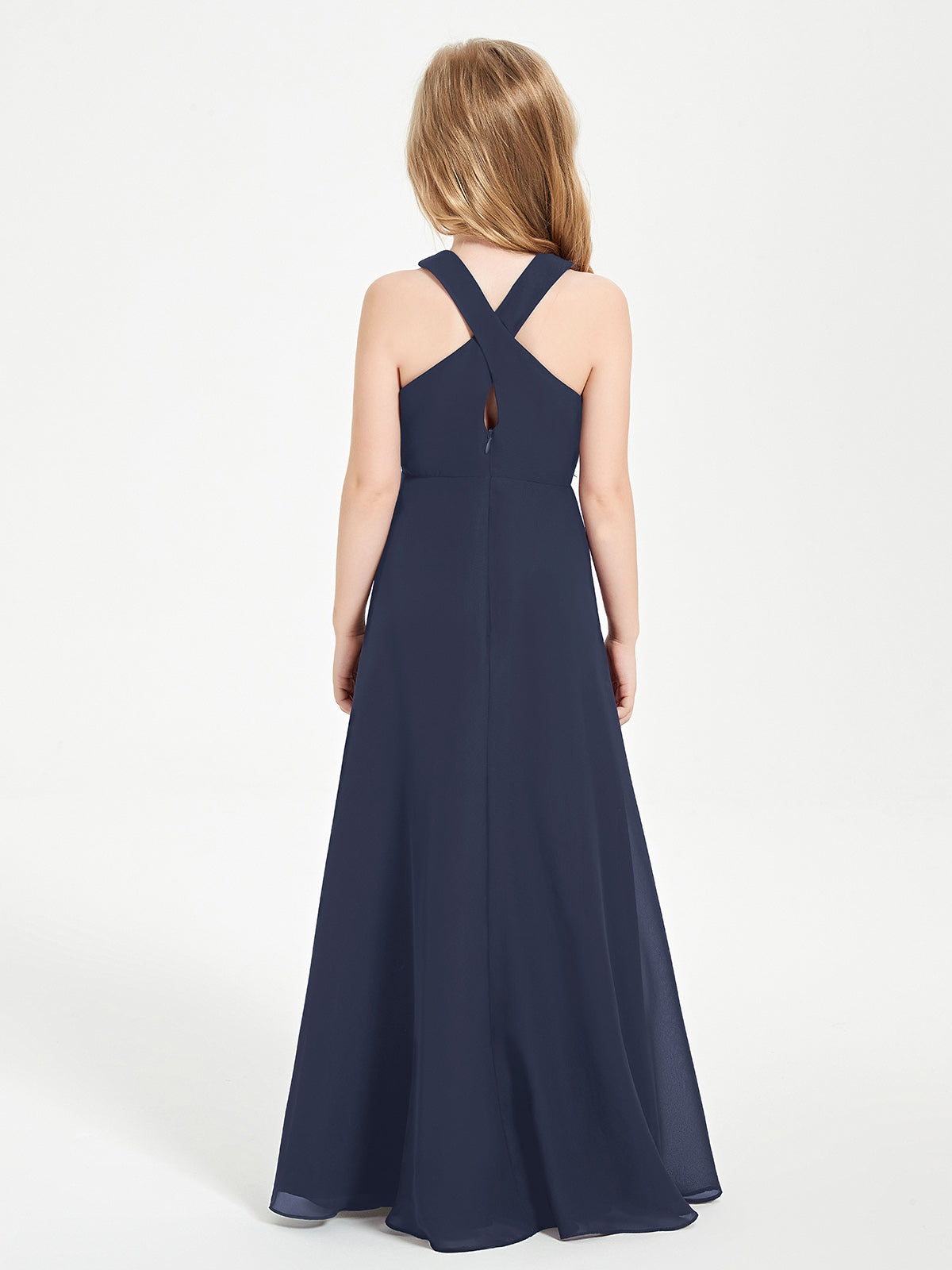 Grecian Neckline Long Dresses for Junior Bridesmaids Dark Navy